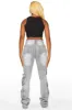 Symone Grey Wash Cargo Stacked Flare Jean sold by Rockstar Original