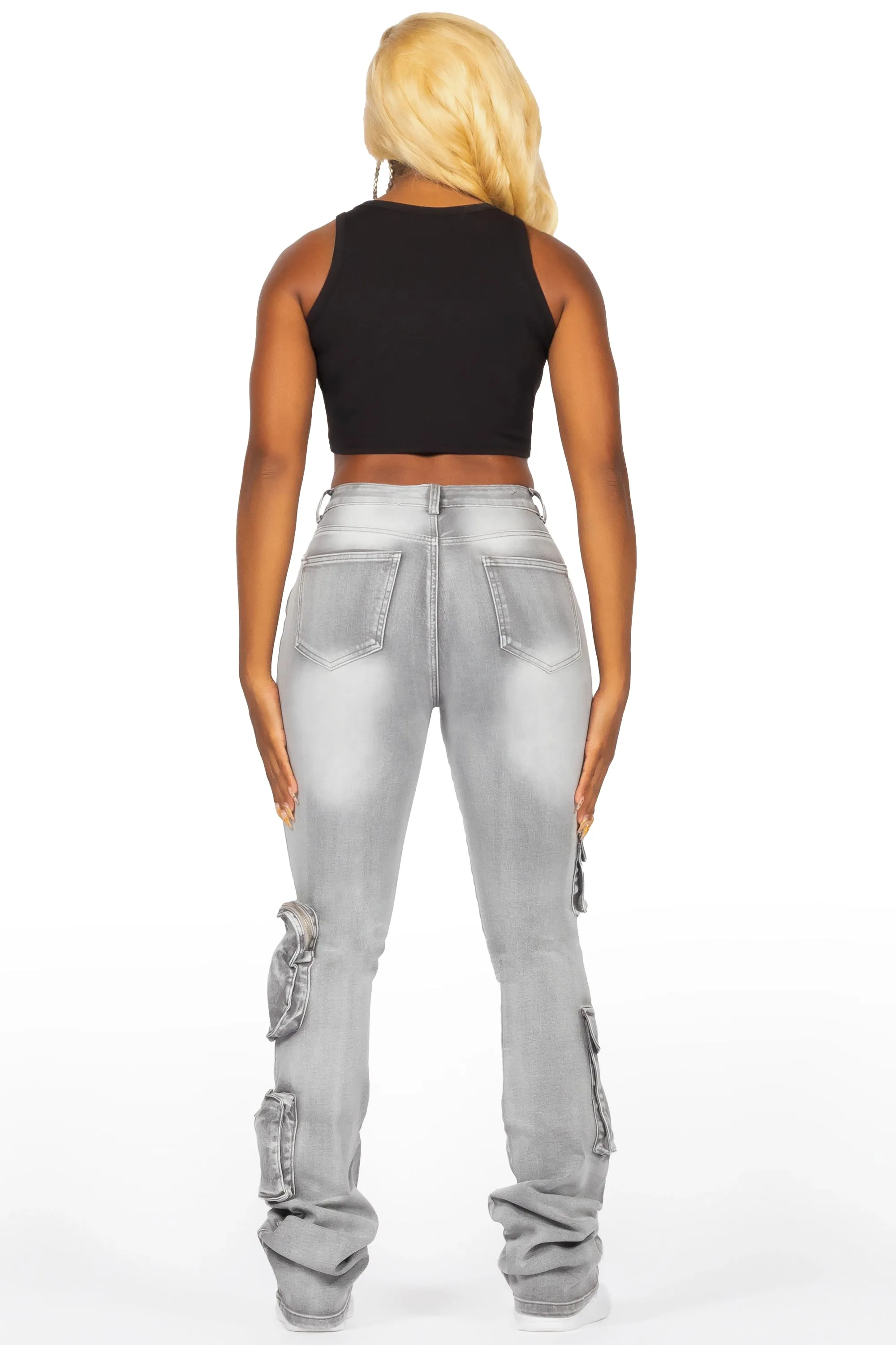 Symone Grey Wash Cargo Stacked Flare Jean sold by Rockstar Original product image thumbnail 5
