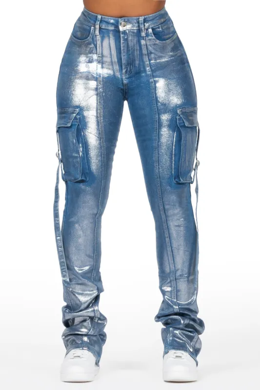 Lovera Med. Wash Foiled Stacked Flare Jean sold by Rockstar Original