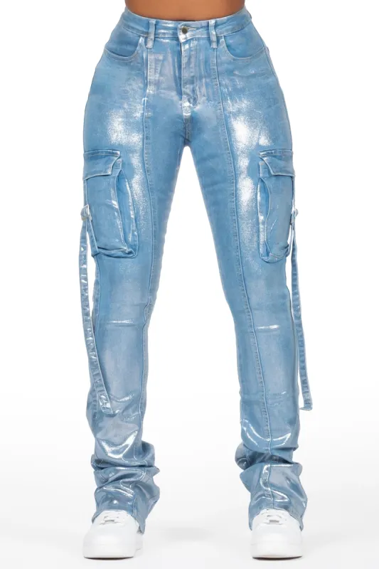 Lovera Light Wash Foiled Stacked Flare Jean sold by Rockstar Original