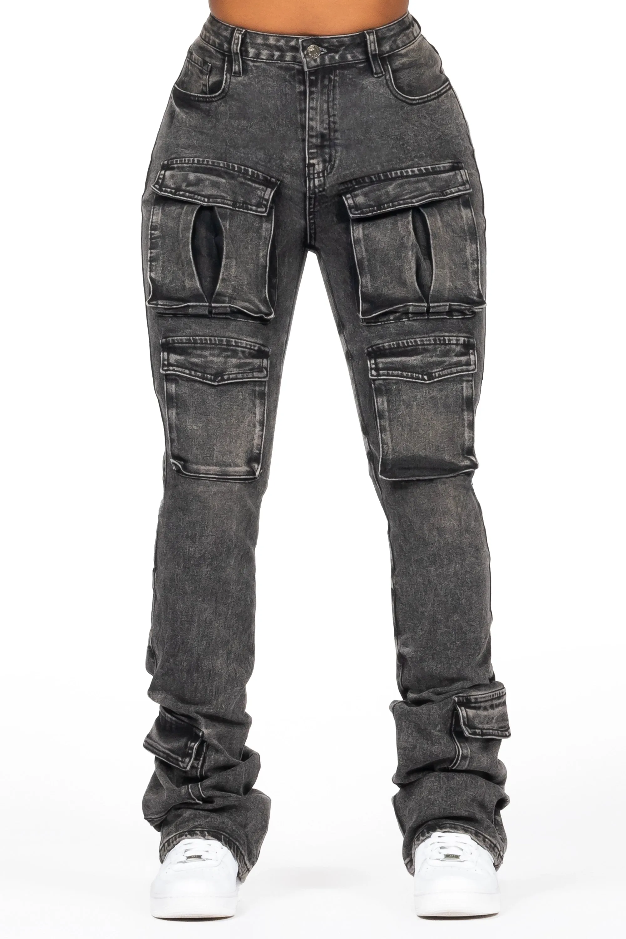 Angella Black Wash Cargo Super Stacked Jean sold by Rockstar Original