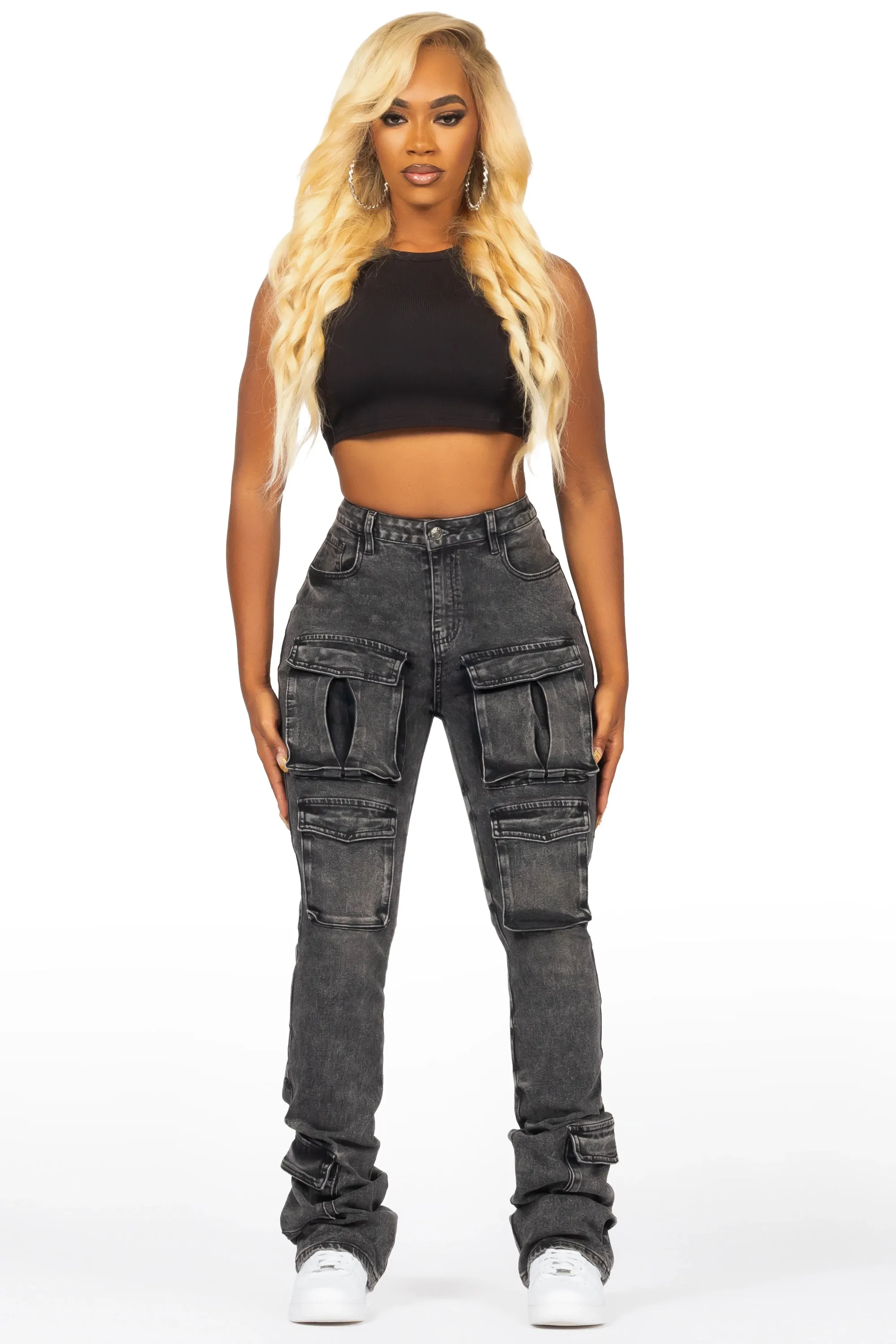 Angella Black Wash Cargo Super Stacked Jean sold by Rockstar Original product image thumbnail 3