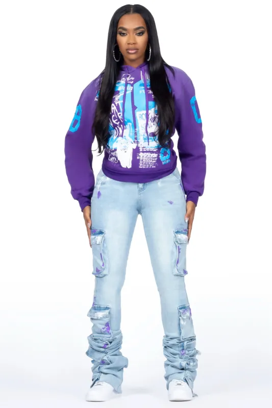 Keiona Purple/Blue Hoodie/Super Stacked Jean Set sold by Rockstar Original