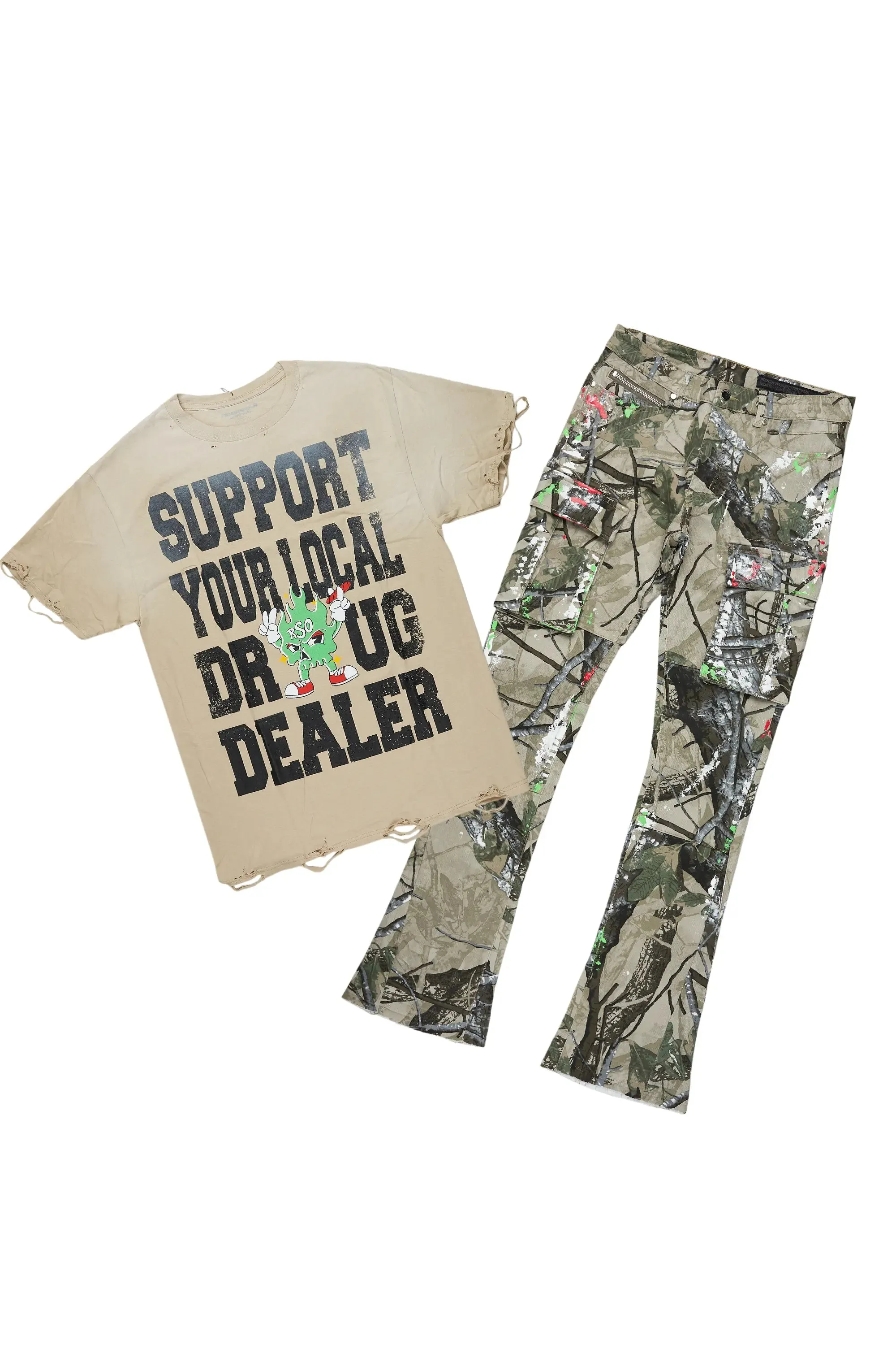 Tarl Beige T-Shirt/Stacked Flare Jean Bundle sold by Rockstar Original