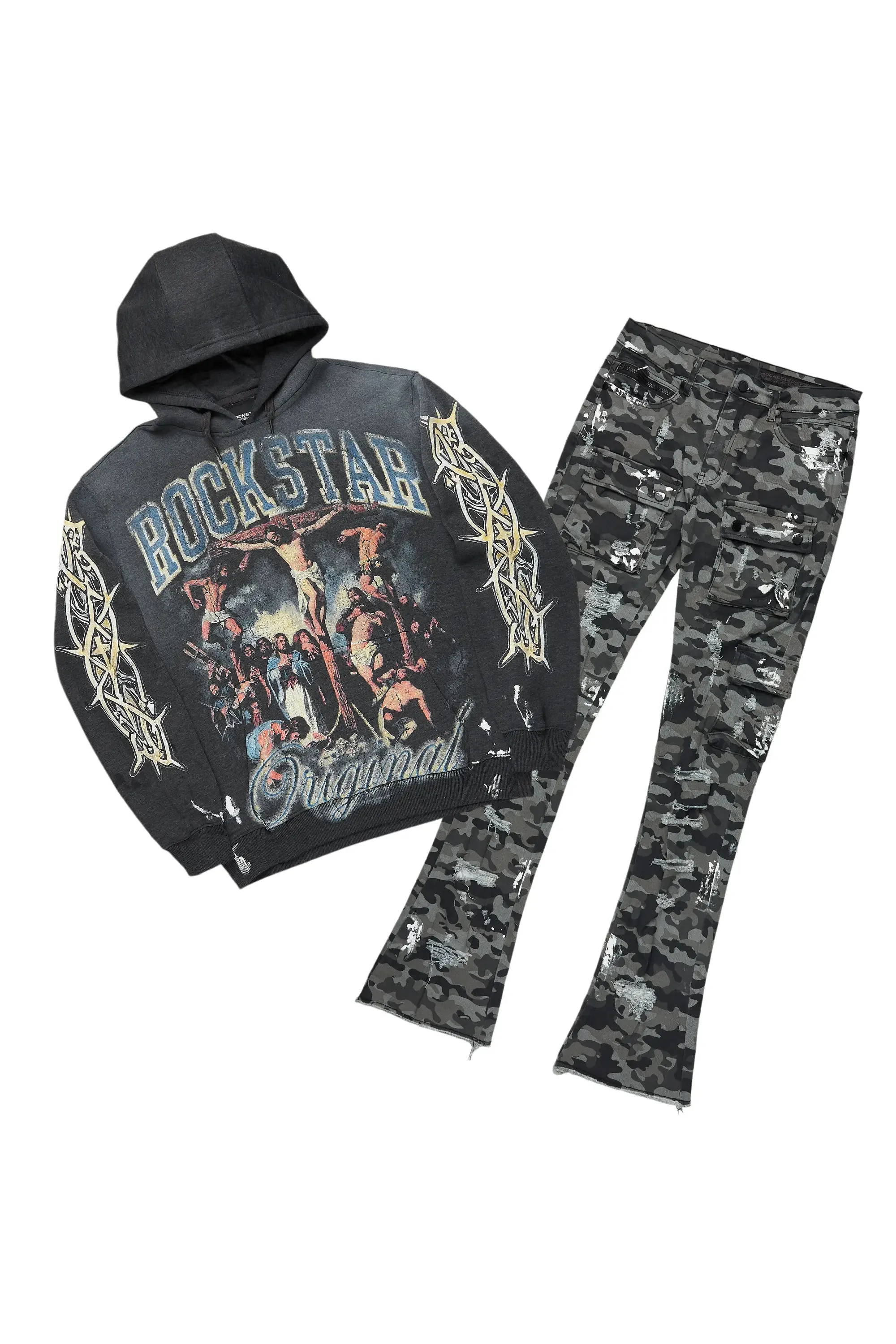 Waller Charcoal Hoodie/Stacked Flare Jean Bundle sold by Rockstar Original