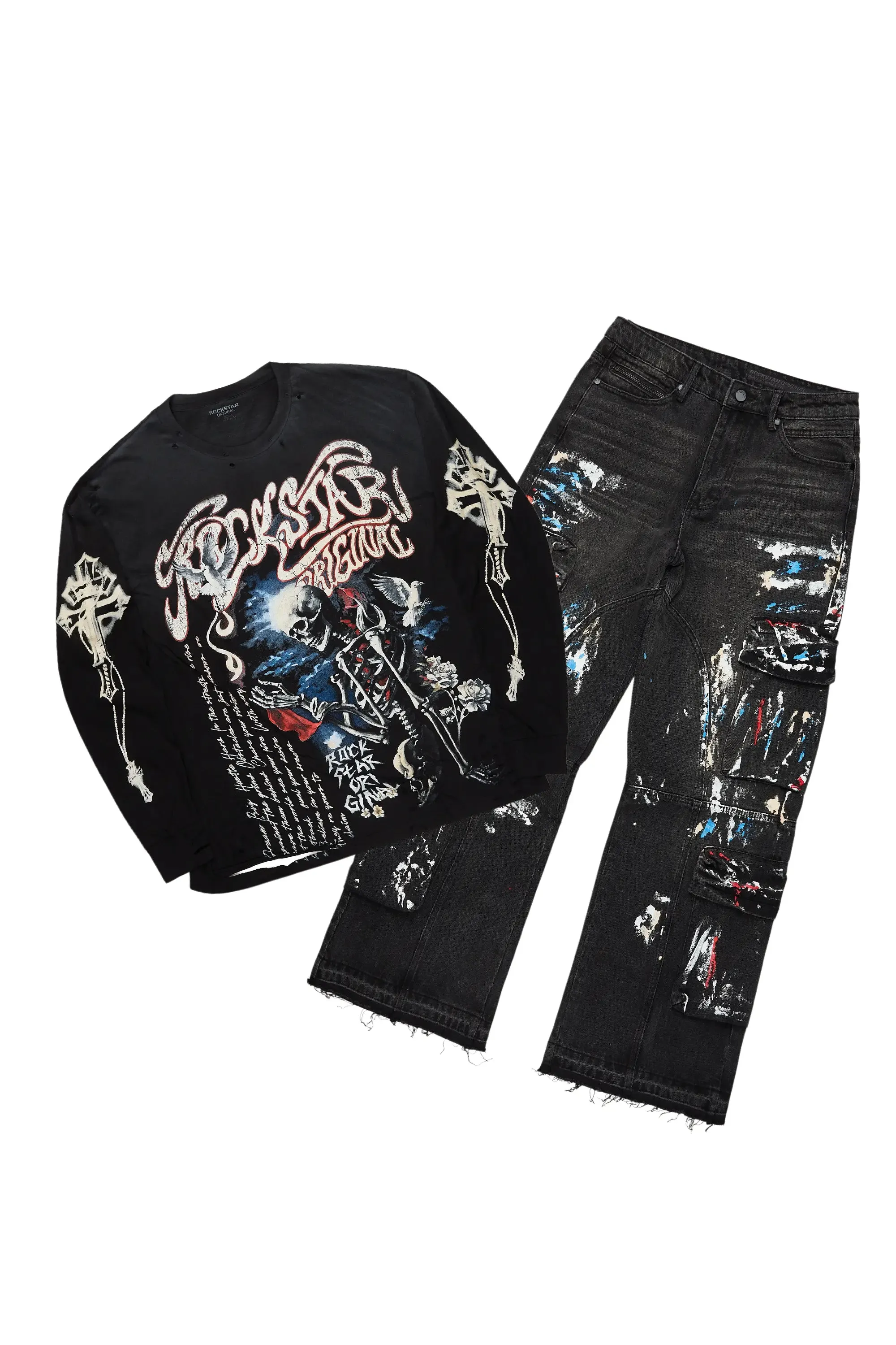 Danby Black Long Sleeve T-Shirt/Baggy Cargo Jean Bundle sold by Rockstar Original