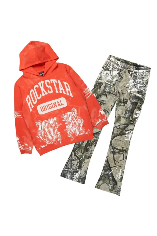 Karlo Orange Hoodie/Stacked Flare Jean Bundle sold by Rockstar Original