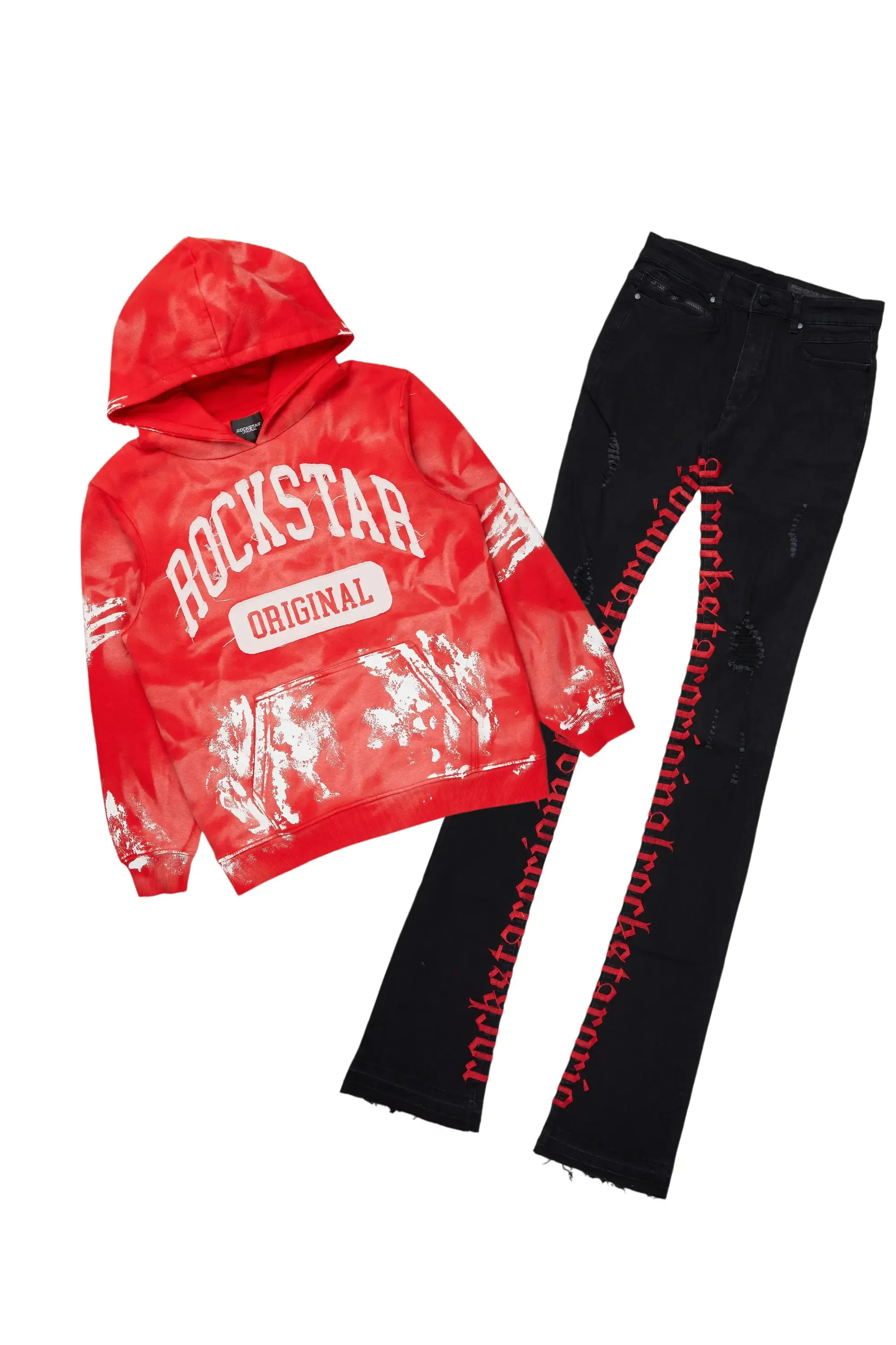 Karlo Red Hoodie/Super Stacked Flare Jean Bundle sold by Rockstar Original