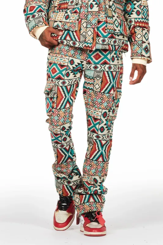 Nard Beige Multi Tapestry Stacked Flare Jean sold by Rockstar Original