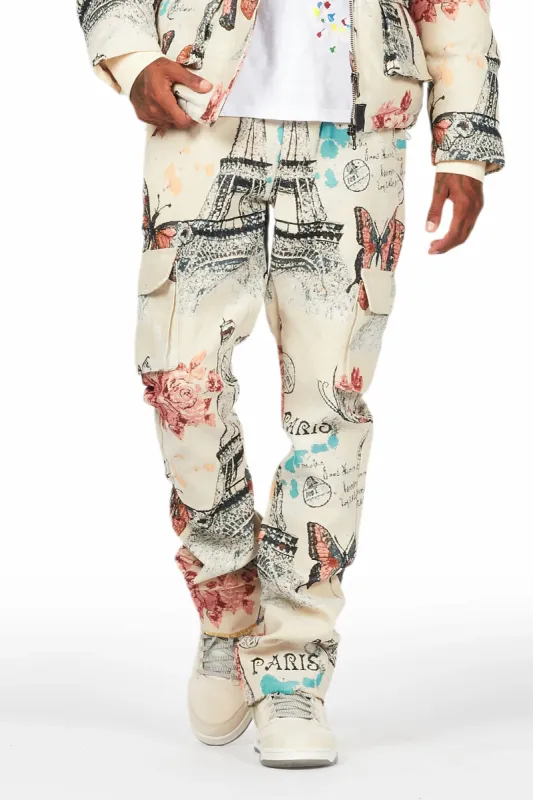 Lamont Beige Multi Tapestry Stacked Flare Jean sold by Rockstar Original