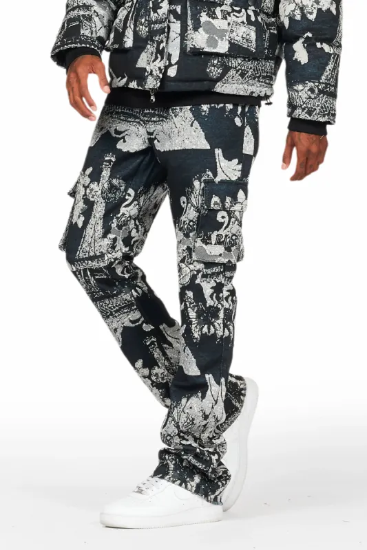 Lamont Black Tapestry Stacked Flare Jean sold by Rockstar Original