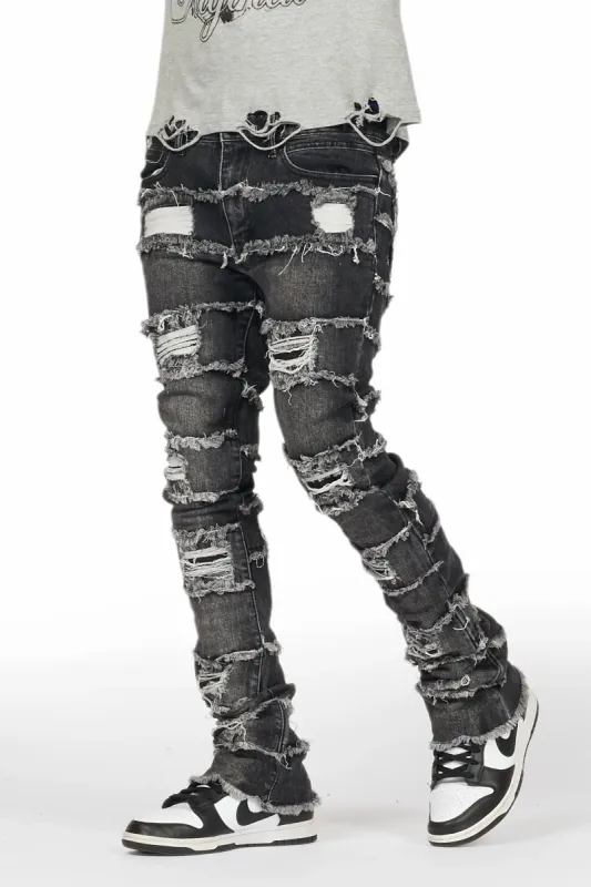 Sten Black Stacked Flare Jean sold by Rockstar Original