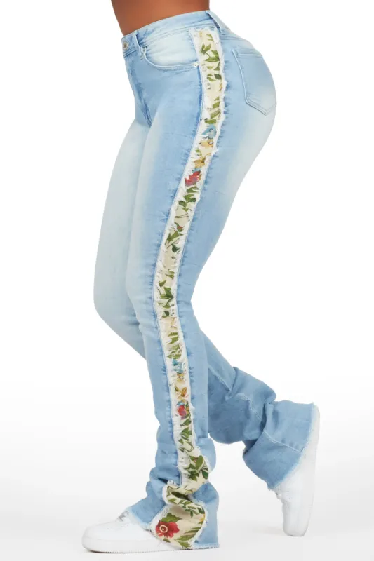 Kymonique Light Wash Tapestry Stacked Flare Jean sold by Rockstar Original