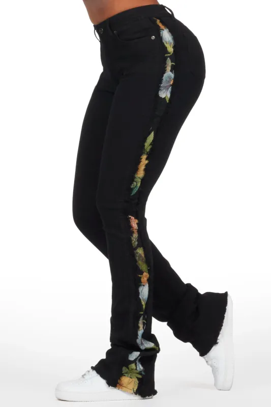 Kymonique Black Tapestry Stacked Flare Jean sold by Rockstar Original
