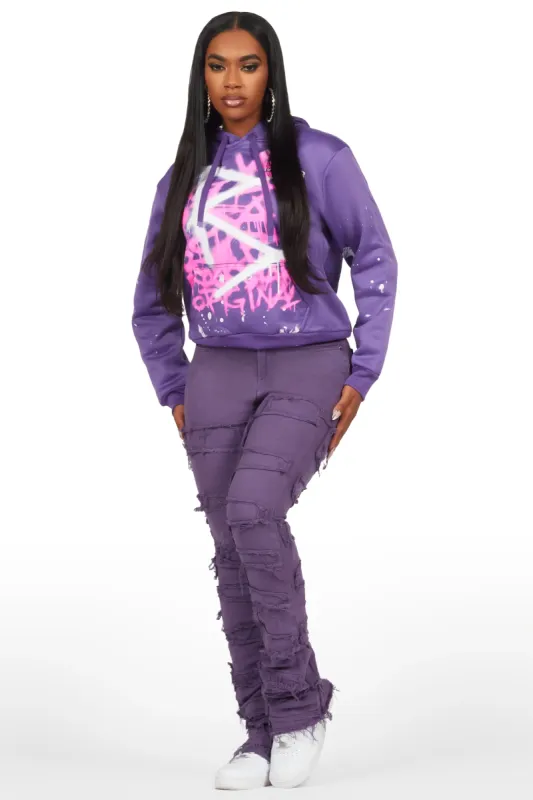 Rachael Purple Hoodie/Stacked Flare Jean Set sold by Rockstar Original