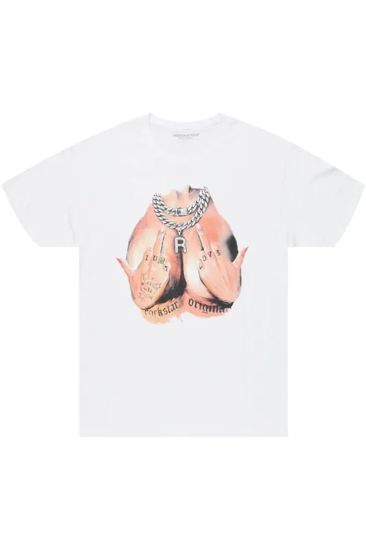 Eyes Up Here White Oversized T-Shirt sold by Rockstar Original