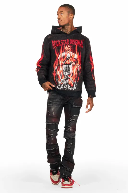 Fuka Black Knit Hoodie/Super Stacked Flare Jean Bundle sold by Rockstar Original