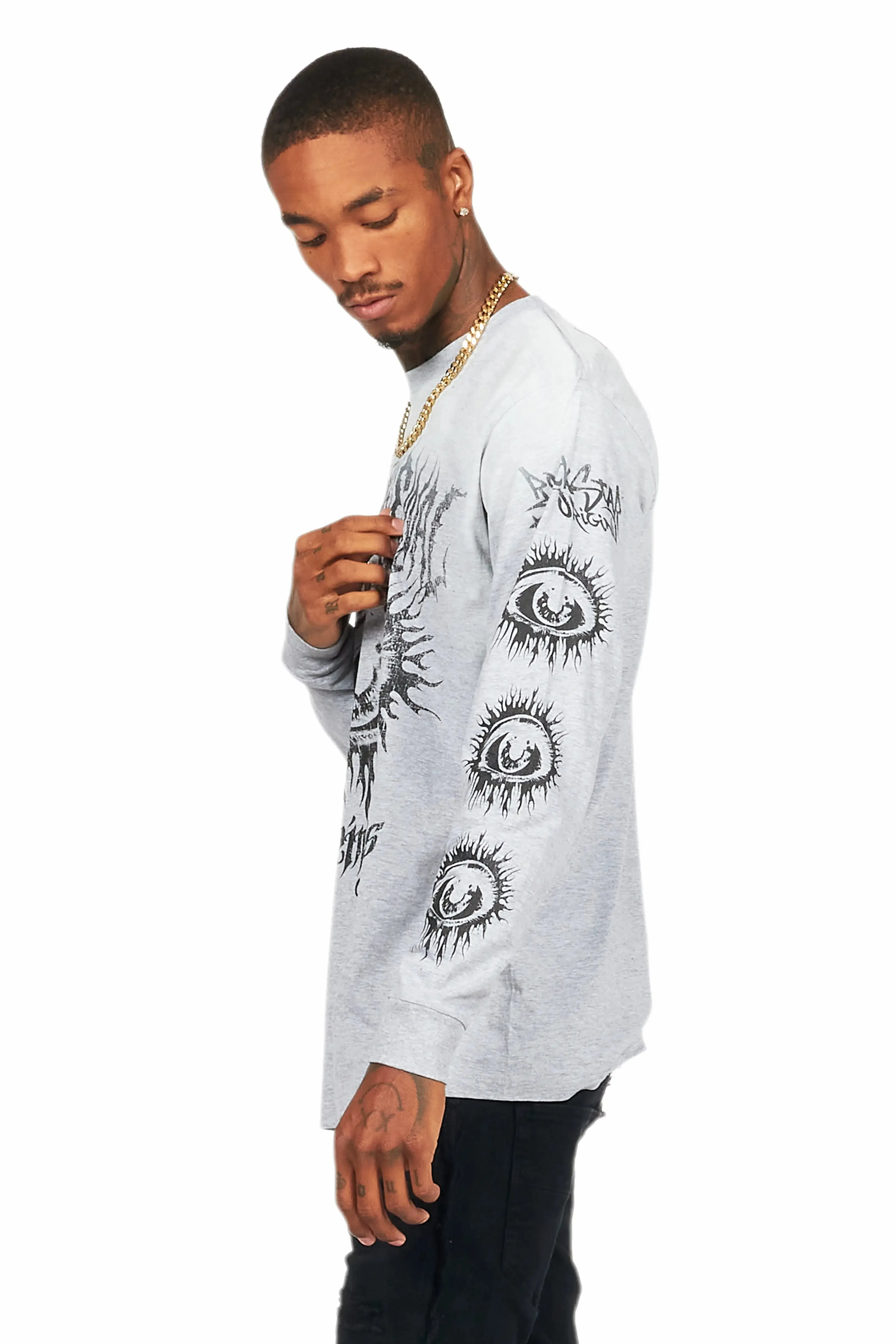 All Seeing Eyes Heather Grey Long Sleeve Graphic T-Shirt sold by Rockstar Original product image thumbnail 3