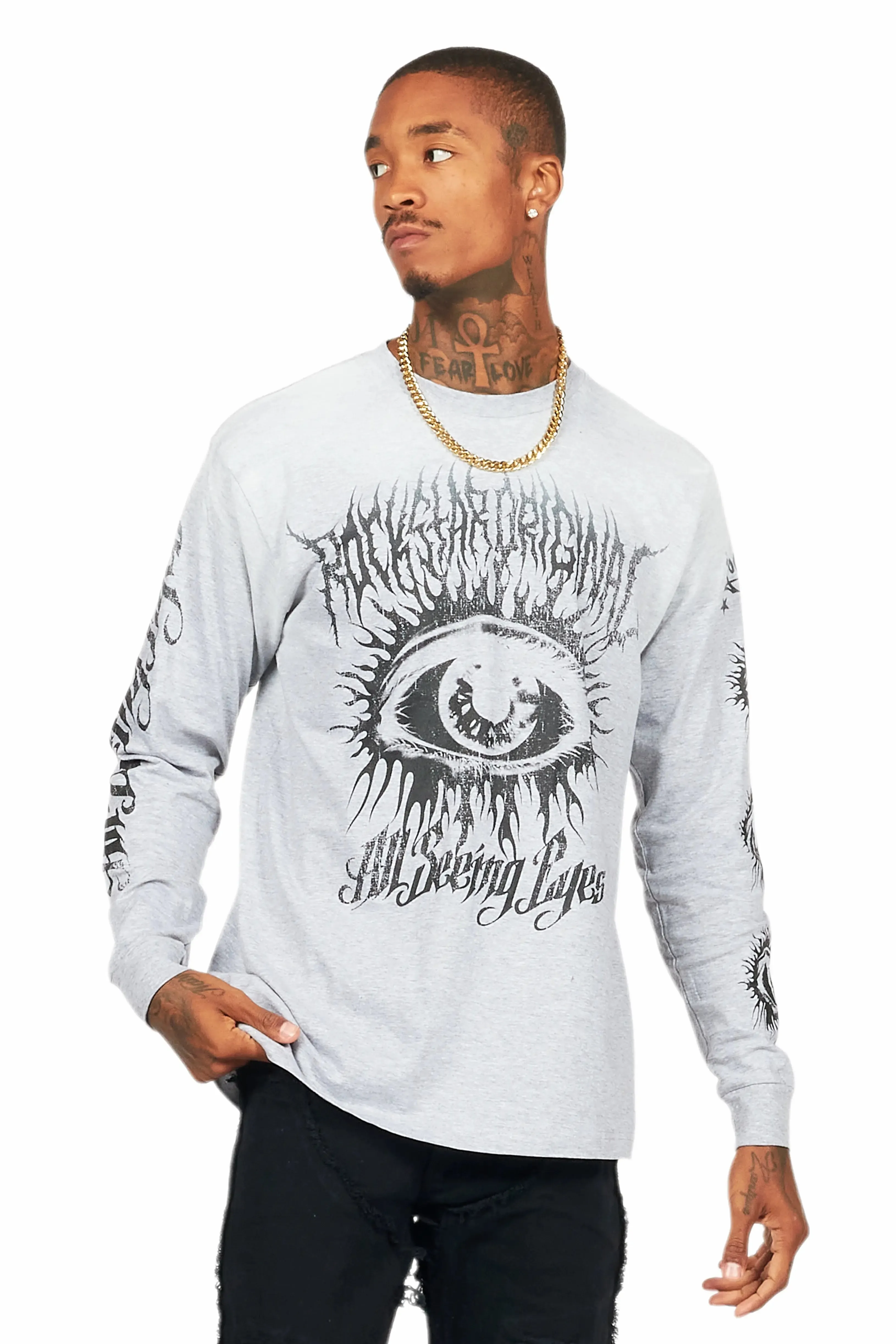 All Seeing Eyes Heather Grey Long Sleeve Graphic T-Shirt sold by Rockstar Original product image thumbnail 2