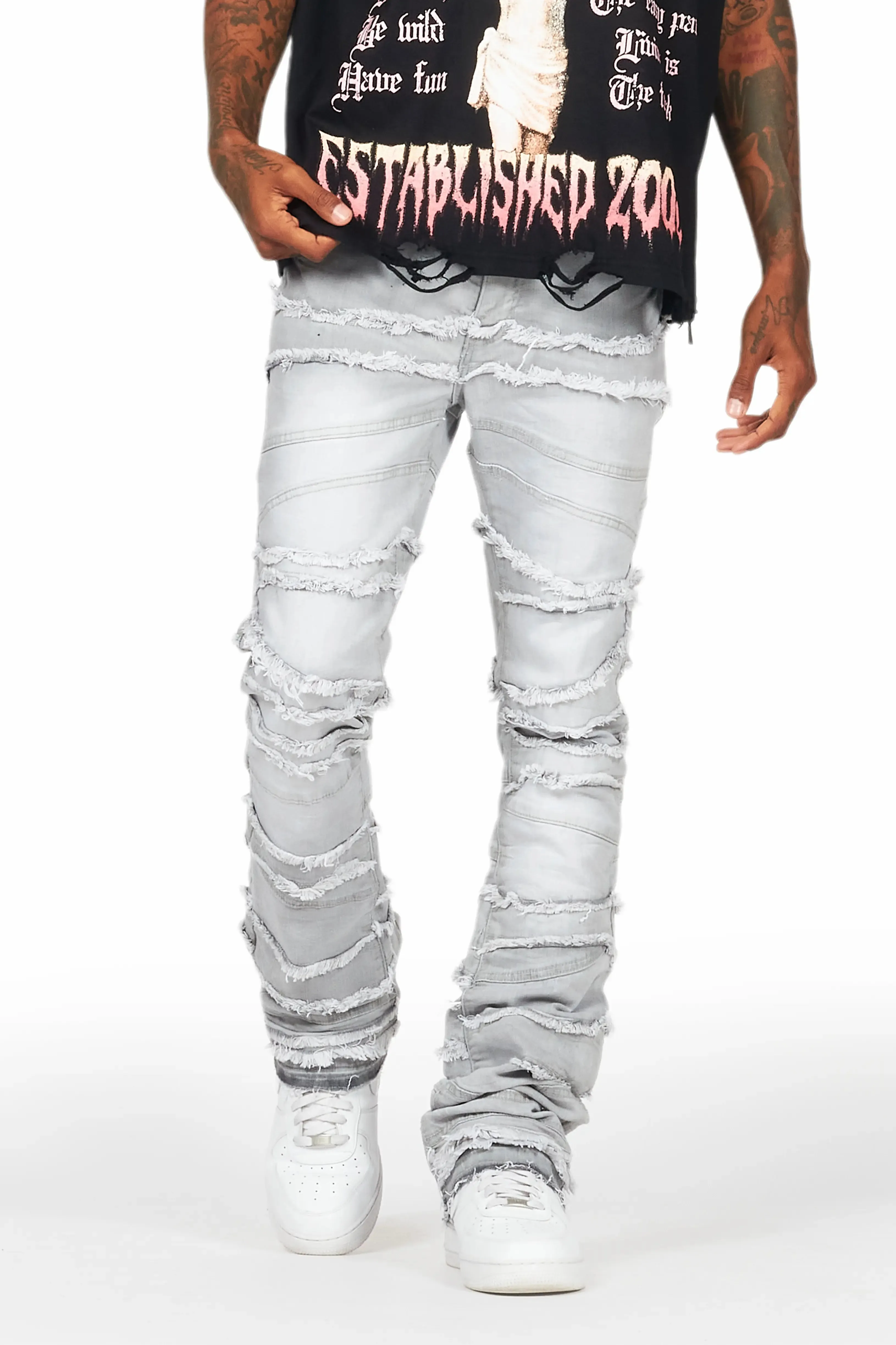 Franko Light Grey Stacked Flare Jean sold by Rockstar Original