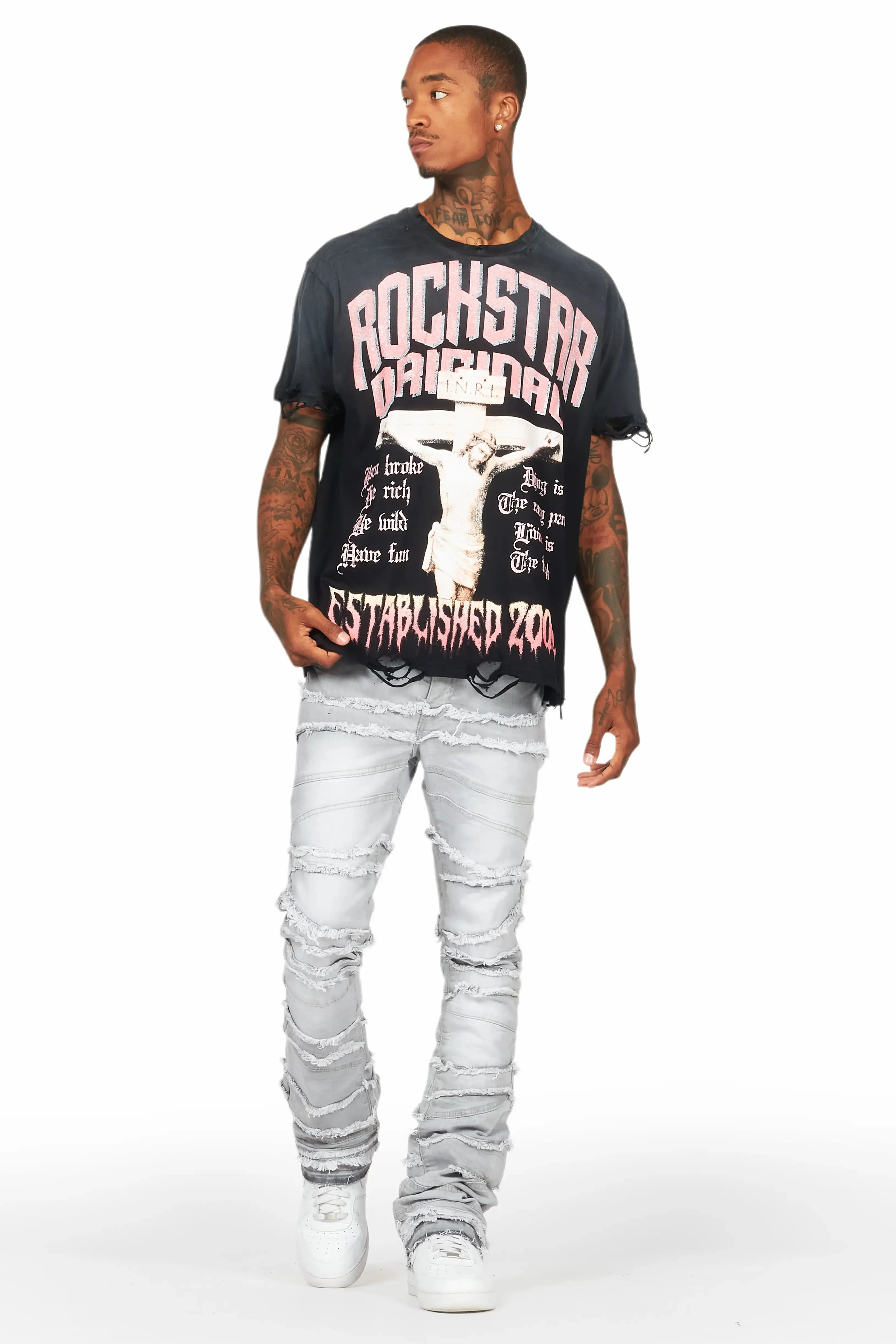 Franko Light Grey Stacked Flare Jean sold by Rockstar Original product image thumbnail 3
