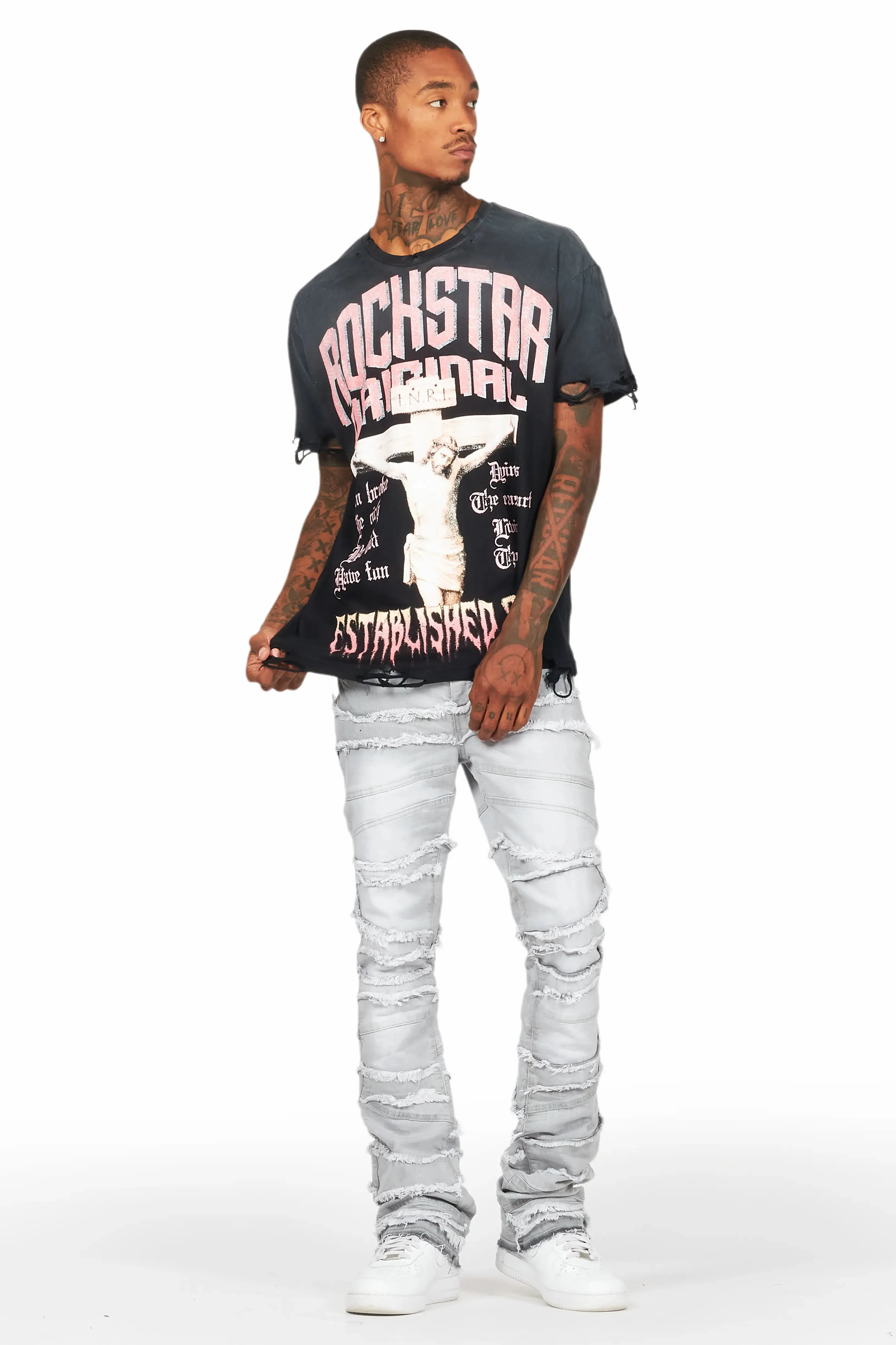 Franko Light Grey Stacked Flare Jean sold by Rockstar Original product image thumbnail 4