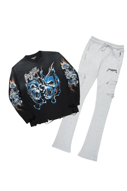 Texastea Black Long Sleeve T-Shirt & Colin Heather Grey Stacked Flare Track Set sold by Rockstar Original