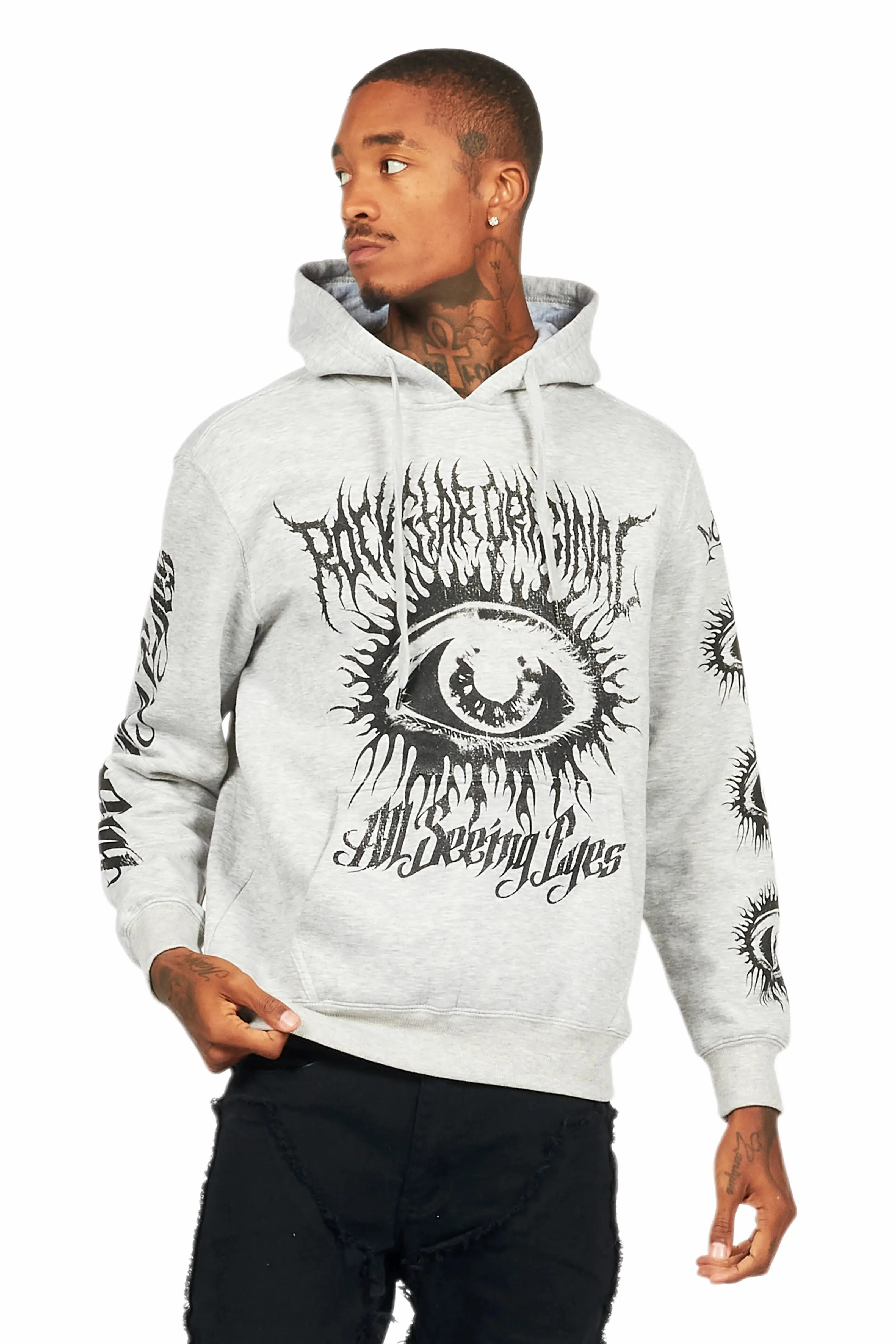 All Seeing Eyes Heather Grey Graphic Hoodie sold by Rockstar Original product image thumbnail 2