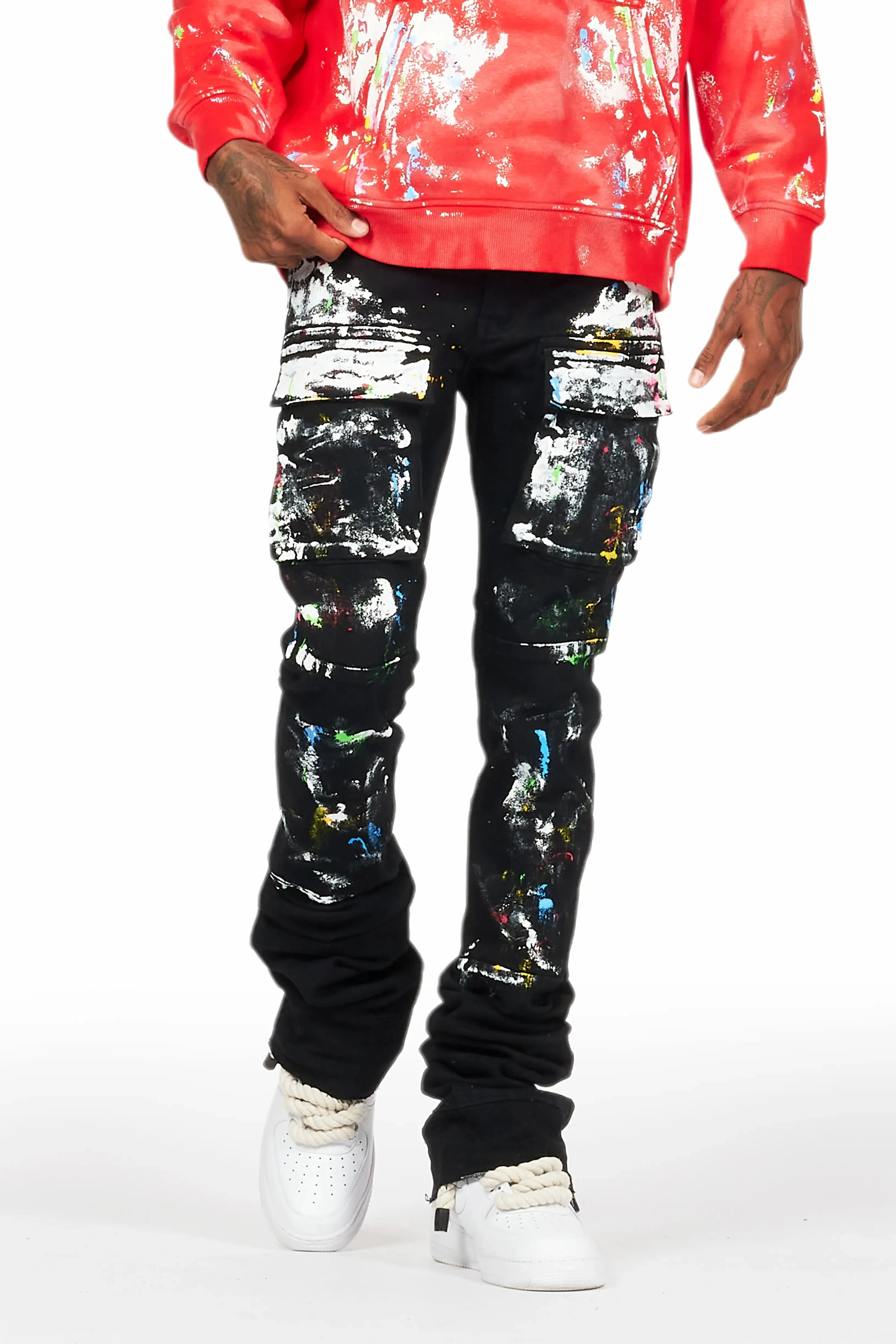 Danello Black Painter Super Stacked Flare Jean sold by Rockstar Original