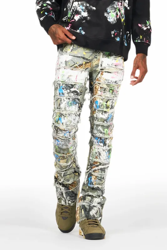 Akello Green Camo Painter Stacked Flare Jean sold by Rockstar Original