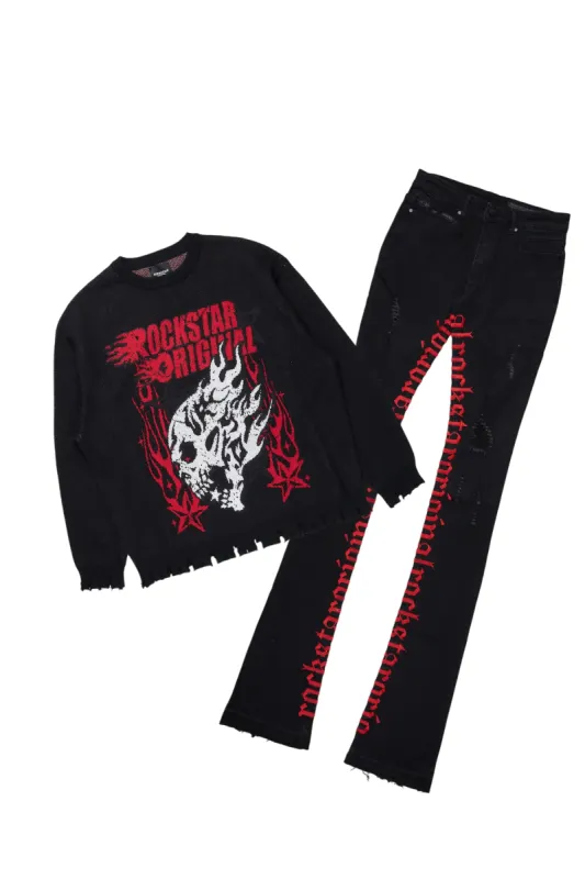 Smitty Black Knit Sweater & Colette Super Stacked Flare Jean Bundle sold by Rockstar Original