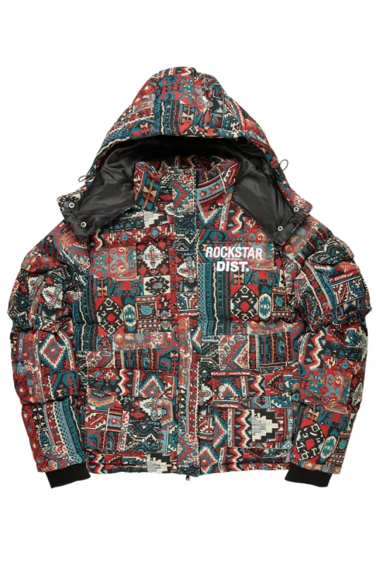 Nard Red Multi Tapestry Puffer Jacket sold by Rockstar Original