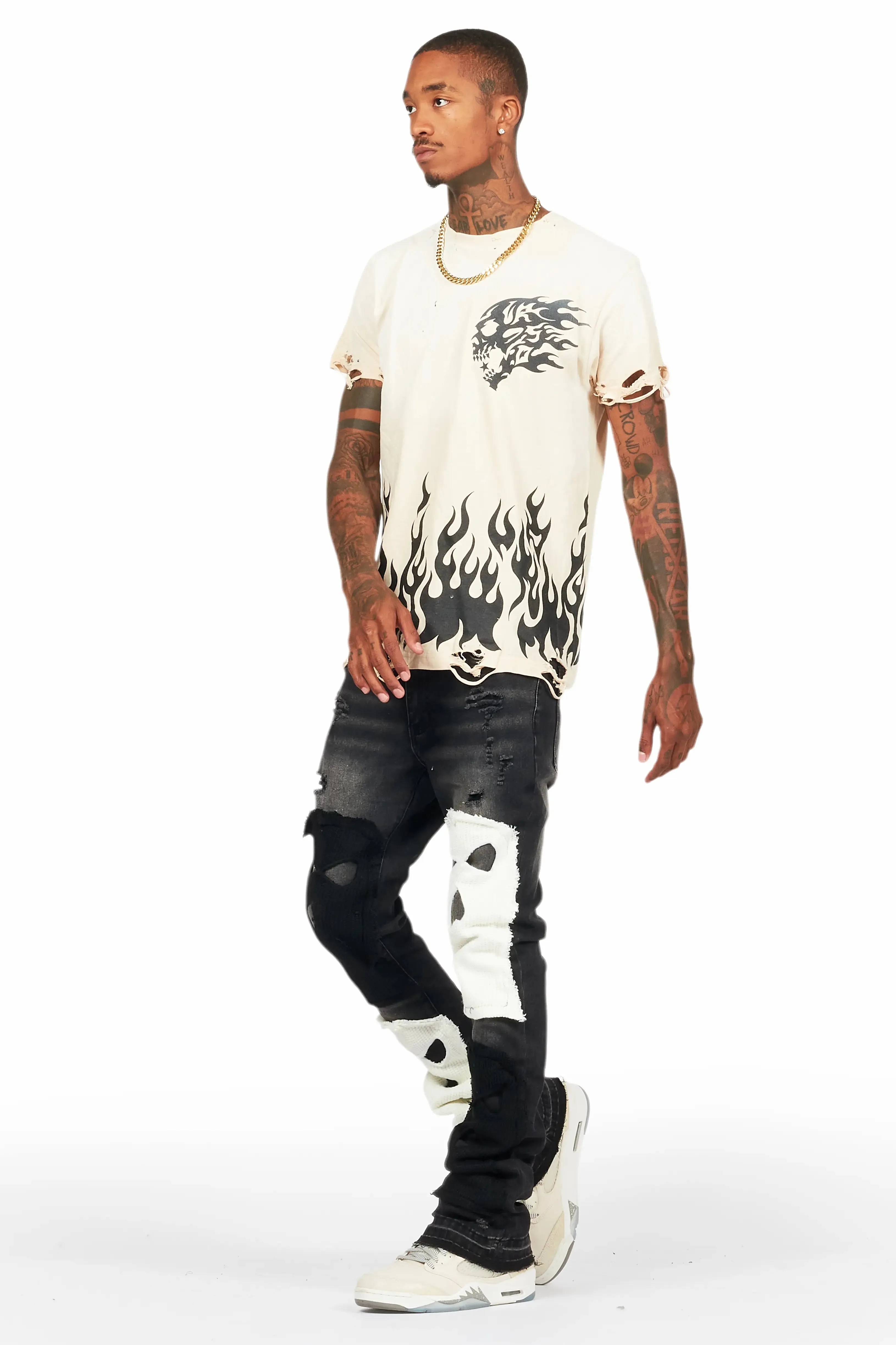 Destry Black/White Patchwork Stacked Flare Jean sold by Rockstar Original product image thumbnail 5