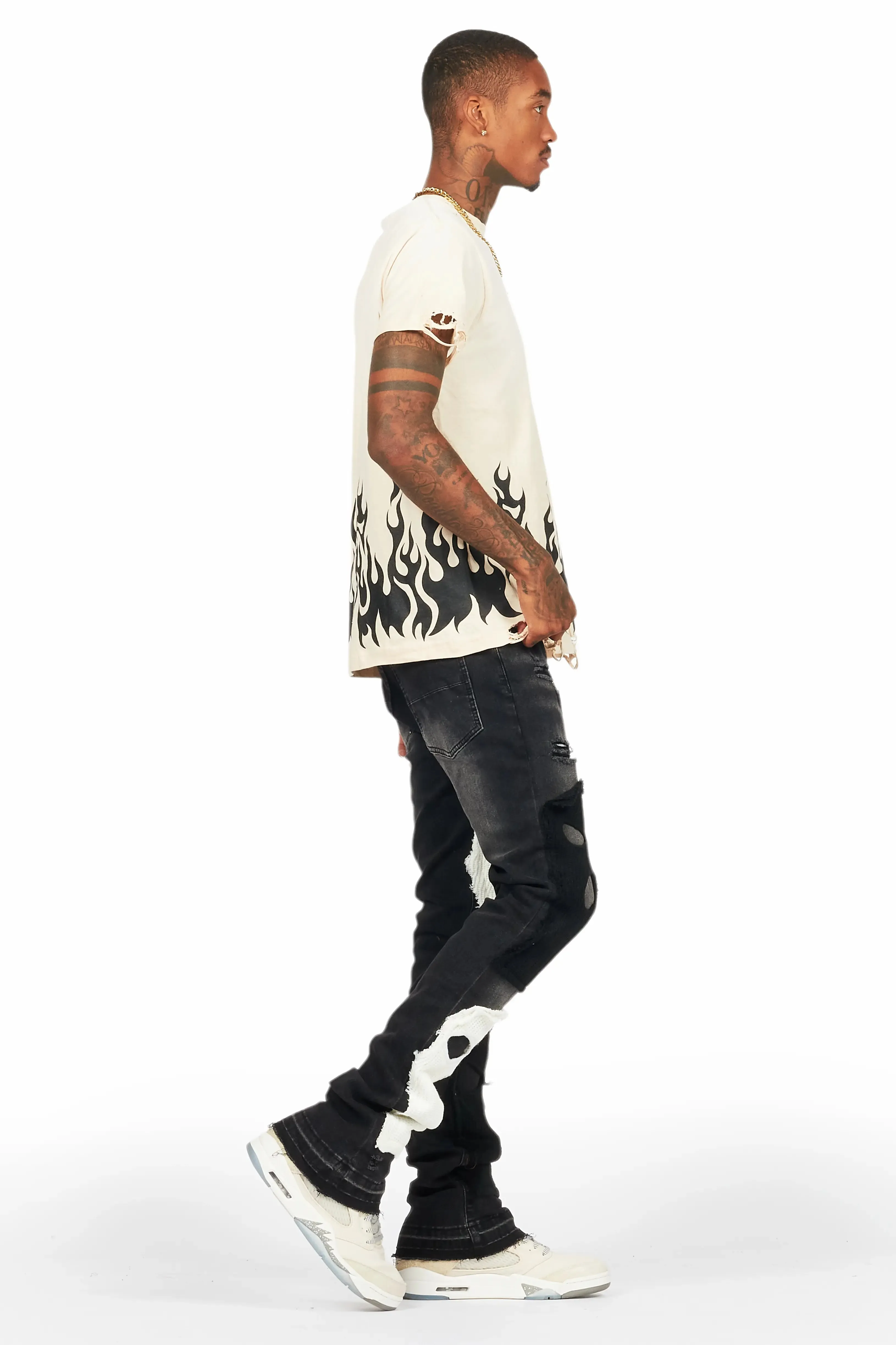 Destry Black/White Patchwork Stacked Flare Jean sold by Rockstar Original product image thumbnail 3