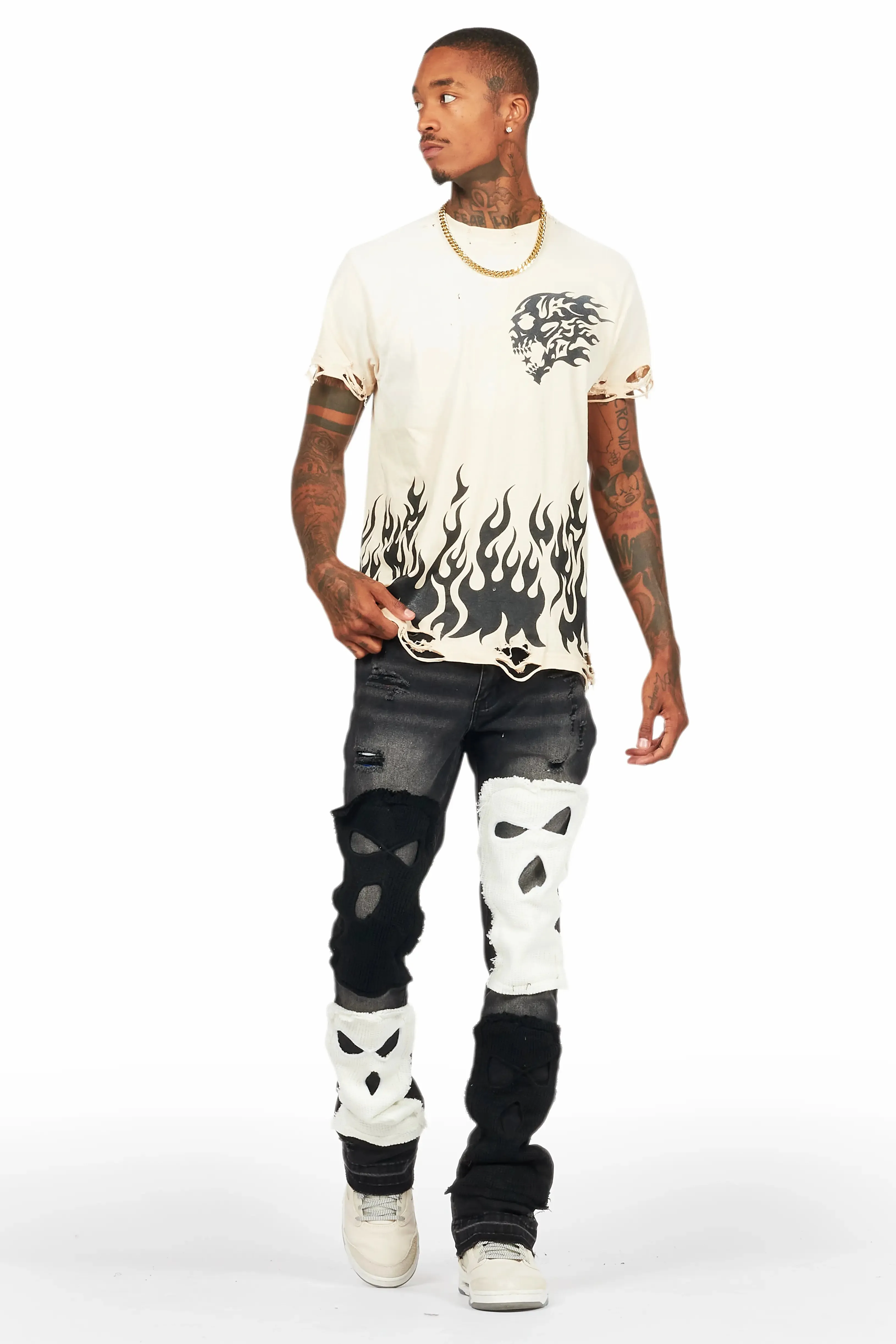 Destry Black/White Patchwork Stacked Flare Jean sold by Rockstar Original product image thumbnail 2