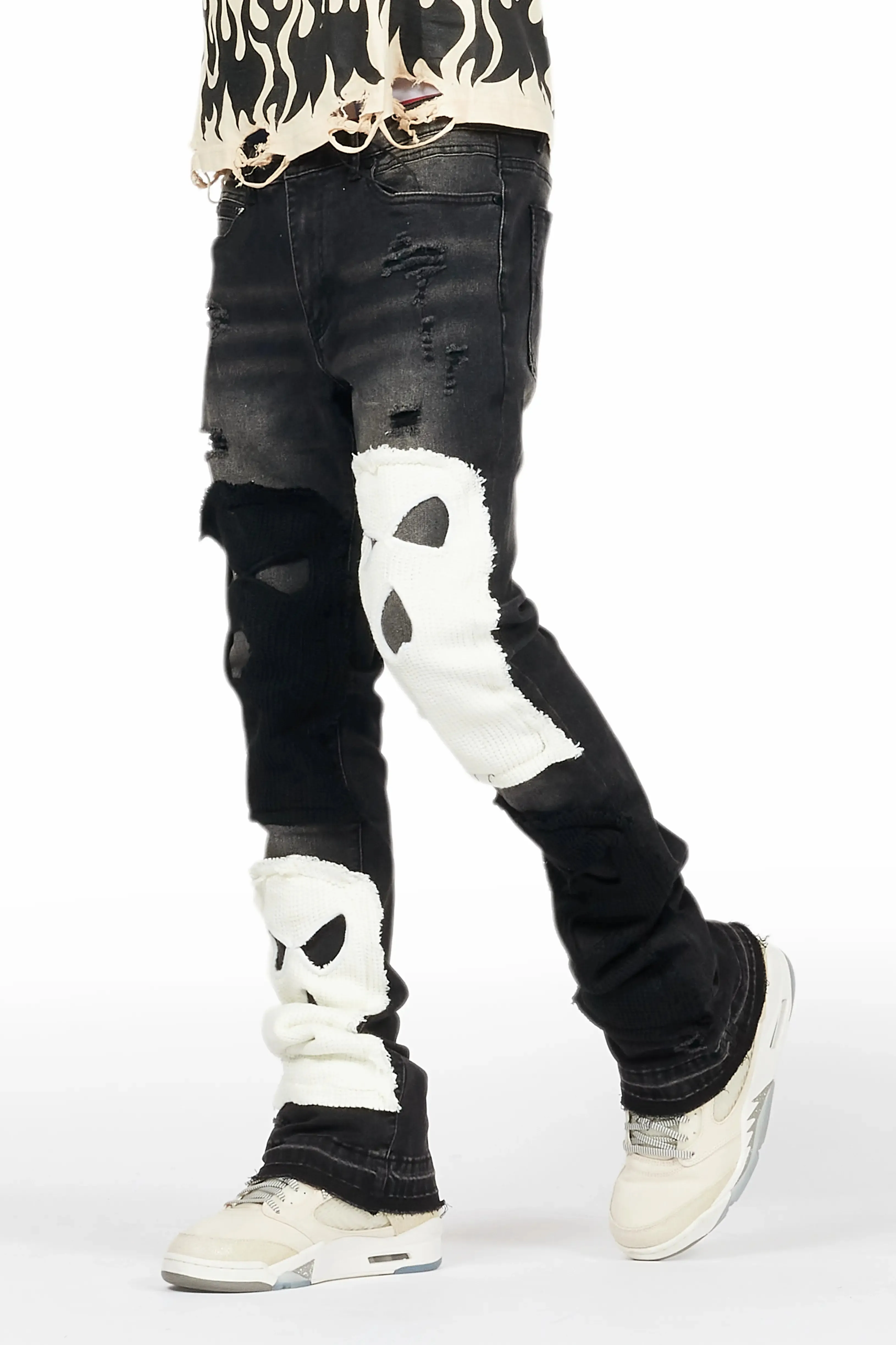 Destry Black/White Patchwork Stacked Flare Jean sold by Rockstar Original