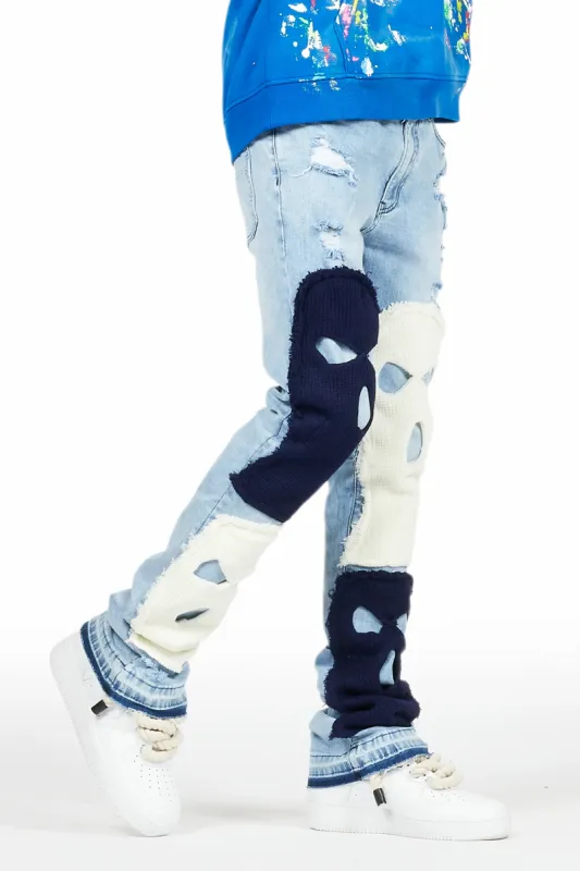 Destry Blue Patchwork Stacked Flare Jean sold by Rockstar Original