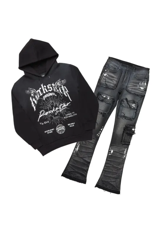 Tally Black Hoodie/Stacked Flare Jean Bundle sold by Rockstar Original