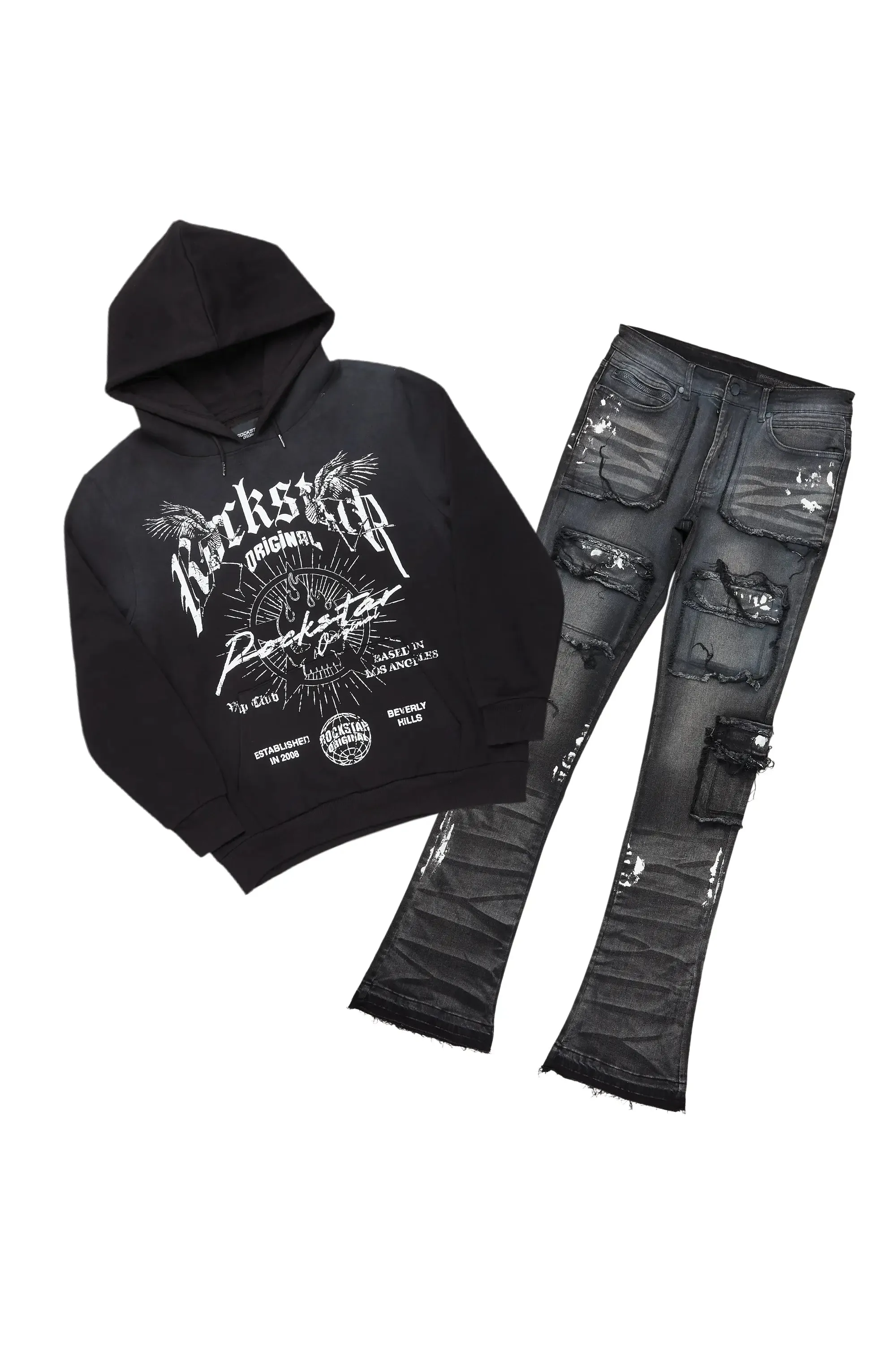 Tally Black Hoodie/Stacked Flare Jean Bundle sold by Rockstar Original