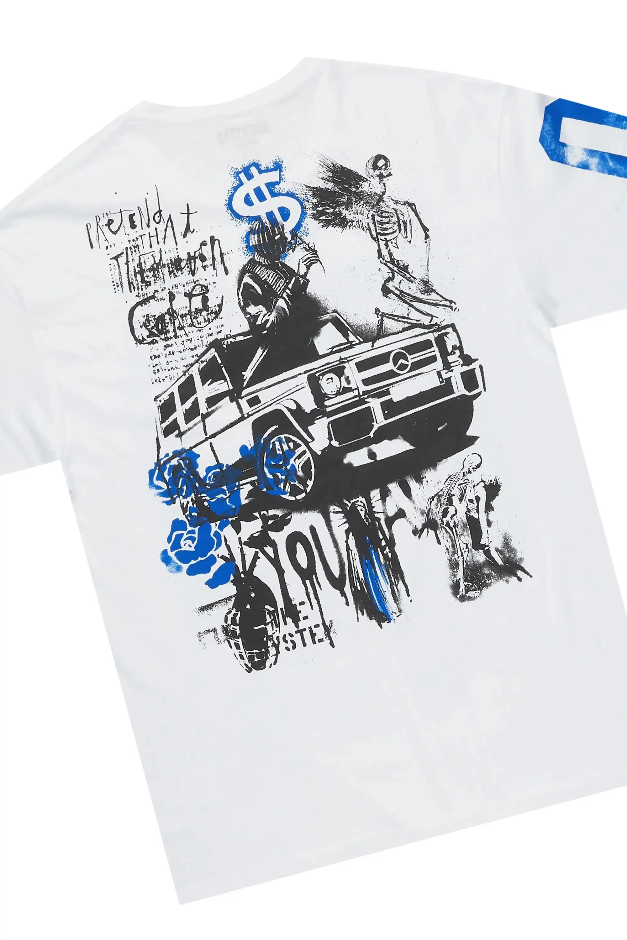 Grill White/Blue Oversized T-Shirt/Super Stacked Flare Jean Bundle sold by Rockstar Original product image thumbnail 3