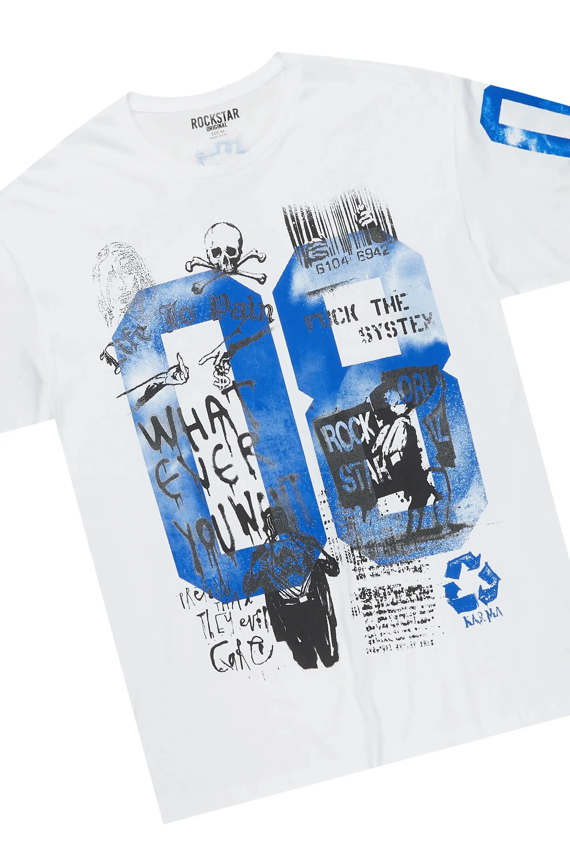 Grill White/Blue Oversized T-Shirt/Super Stacked Flare Jean Bundle sold by Rockstar Original product image thumbnail 2