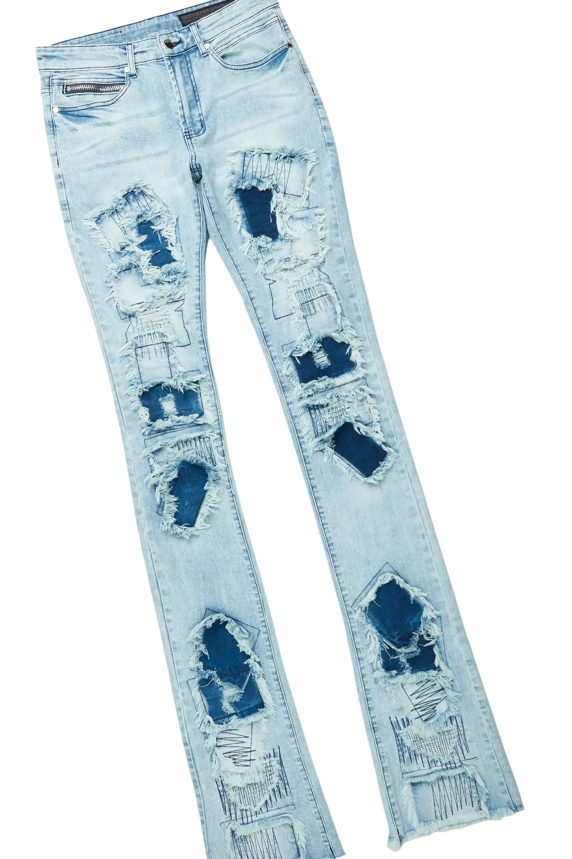 Grill White/Blue Oversized T-Shirt/Super Stacked Flare Jean Bundle sold by Rockstar Original product image thumbnail 4