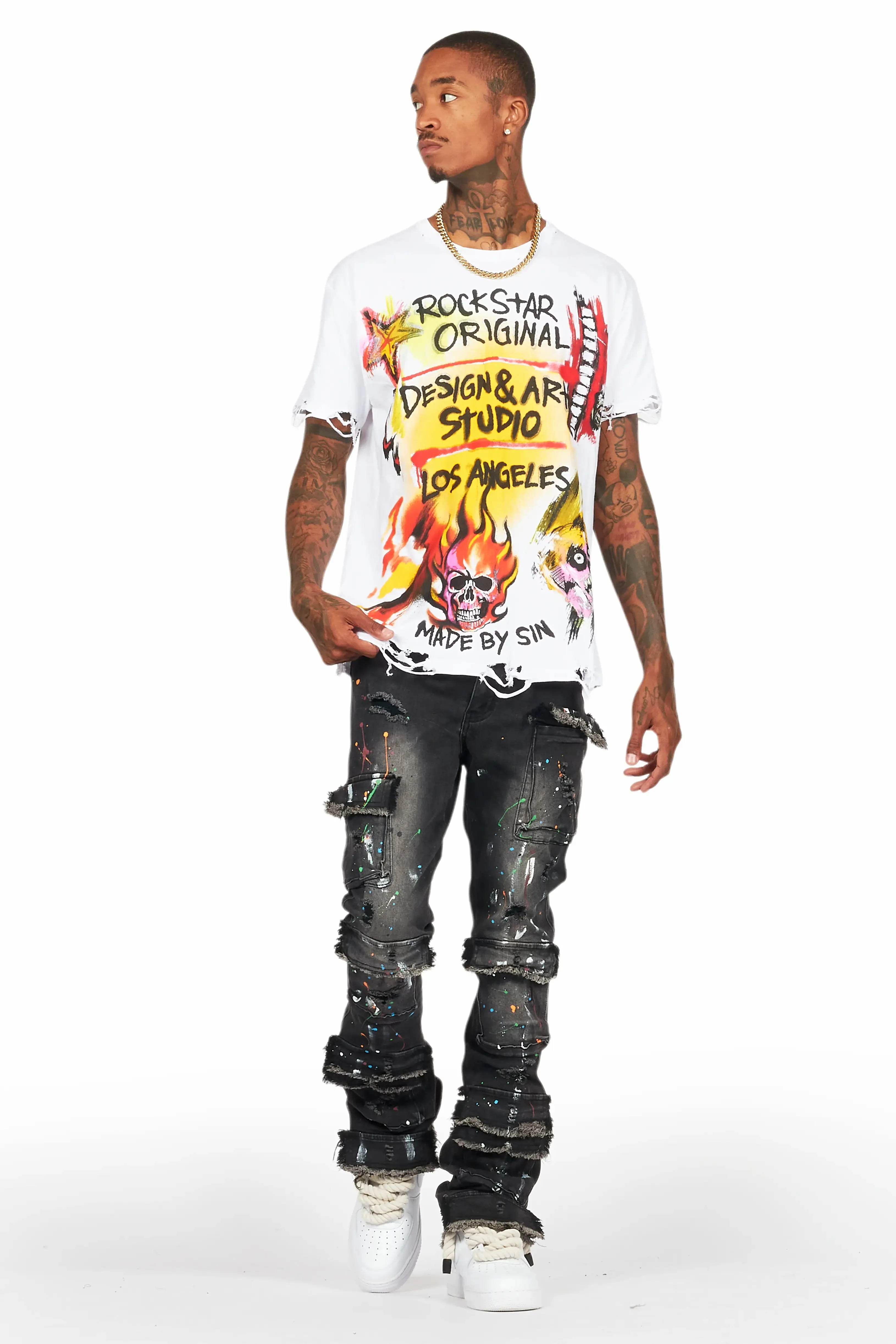 Orien Black Painter Stacked Flare Jean sold by Rockstar Original product image thumbnail 3