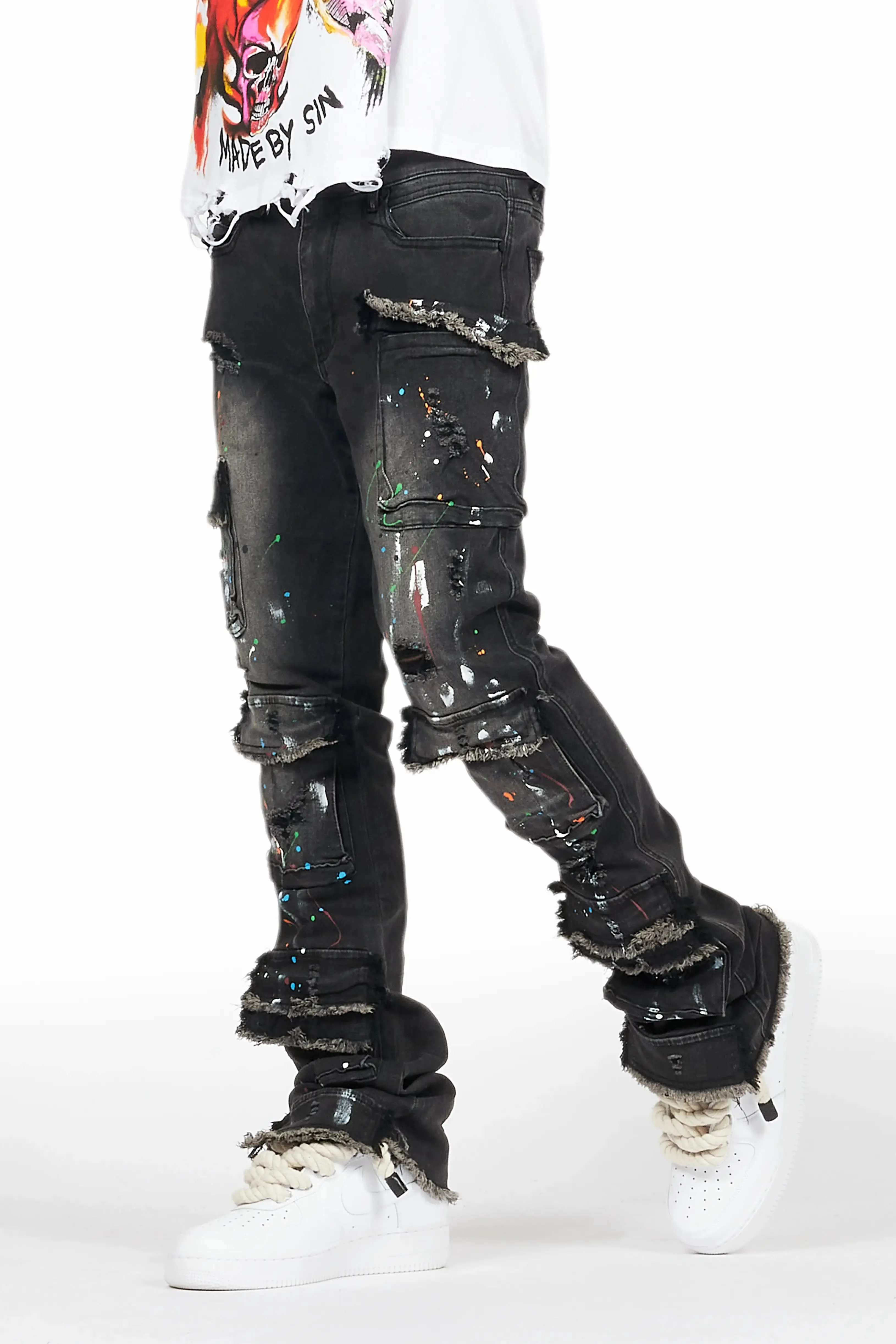 Orien Black Painter Stacked Flare Jean sold by Rockstar Original