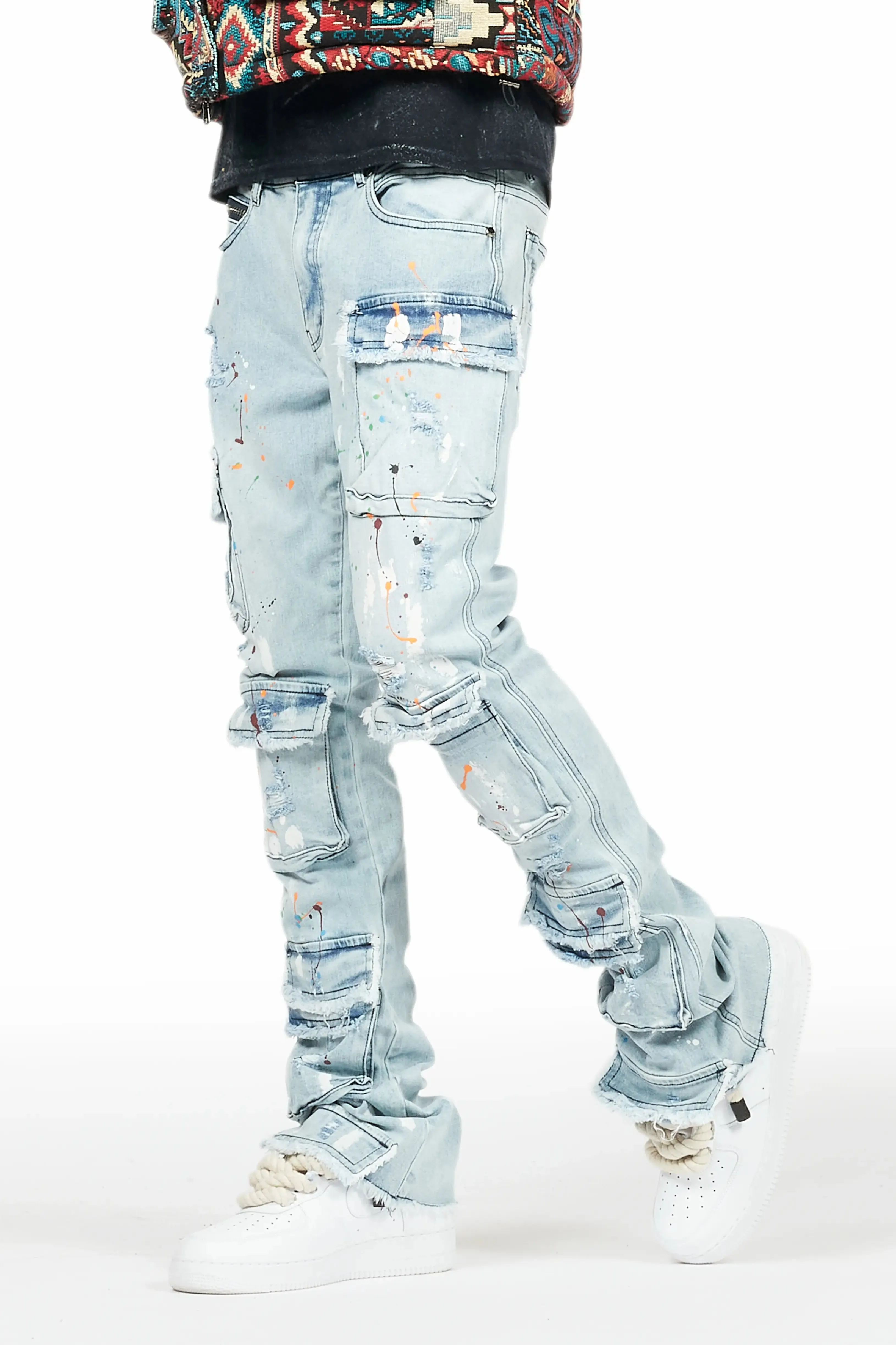 Orien Blue Painter Stacked Flare Jean sold by Rockstar Original