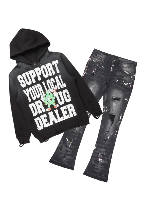 Tarl Black Hoodie/Stacked Flare Jean Bundle sold by Rockstar Original