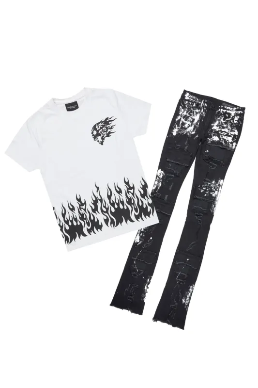 Bubble White T-Shirt/Super Stacked Flare Jean Bundle sold by Rockstar Original