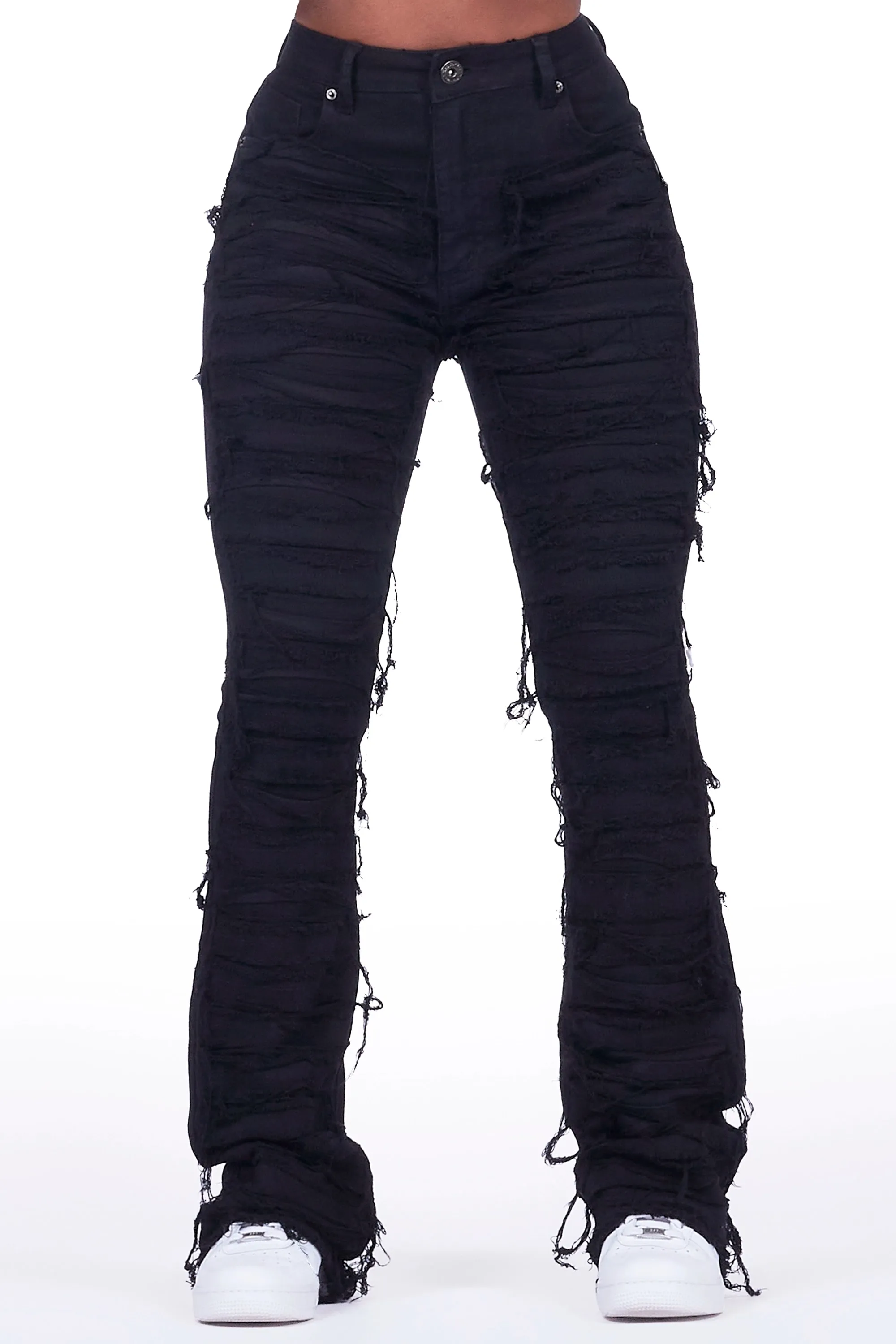 Tashiana Black Stacked Flare Jean sold by Rockstar Original
