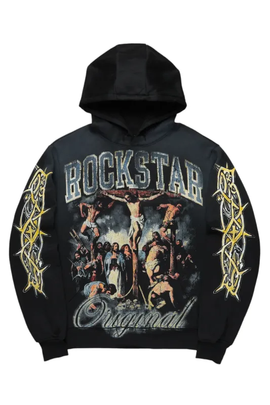 Waller Black Graphic Distressed Hoodie sold by Rockstar Original