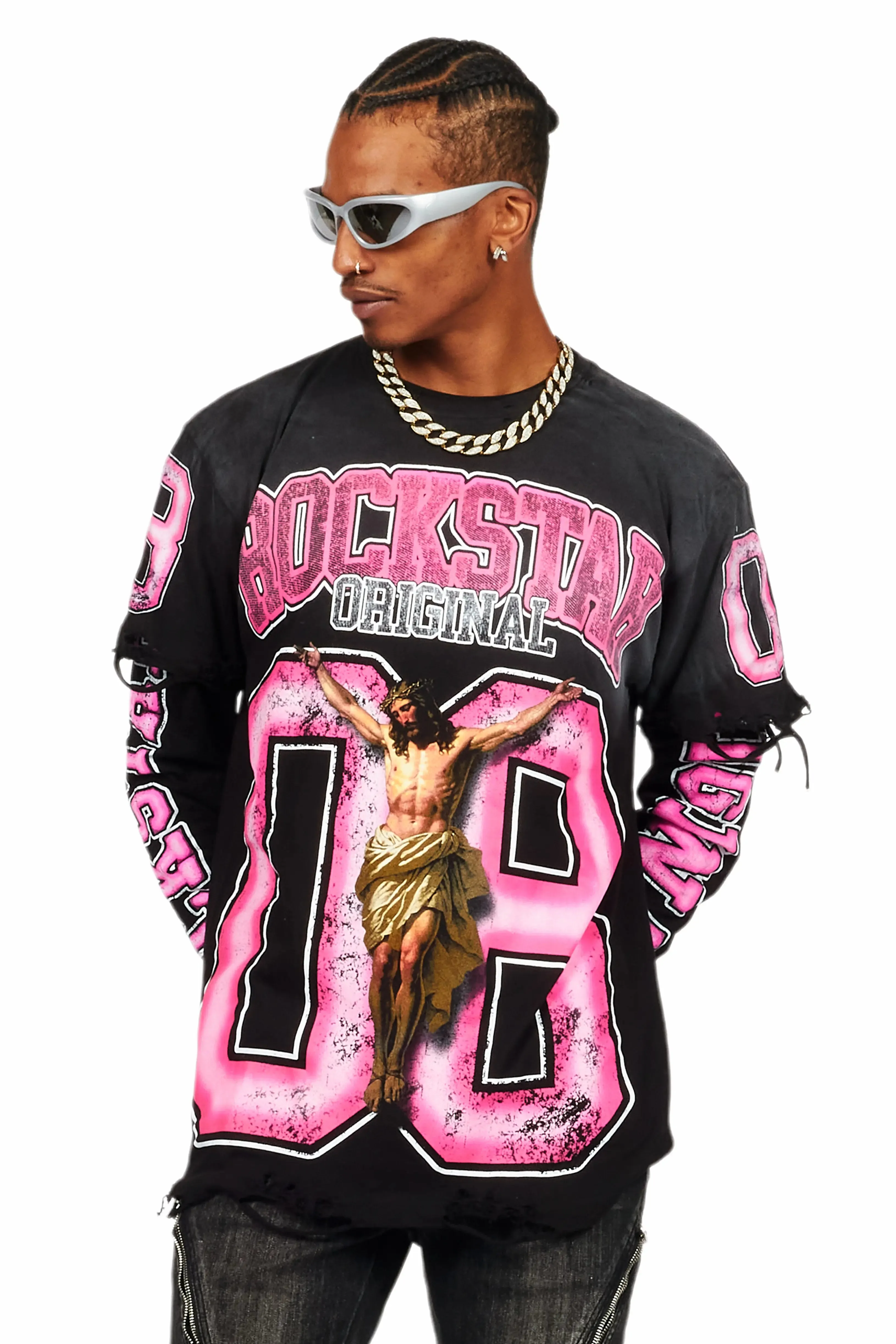 Fields Black Double Layer Long Sleeve Graphic T-Shirt sold by Rockstar Original product image thumbnail 4